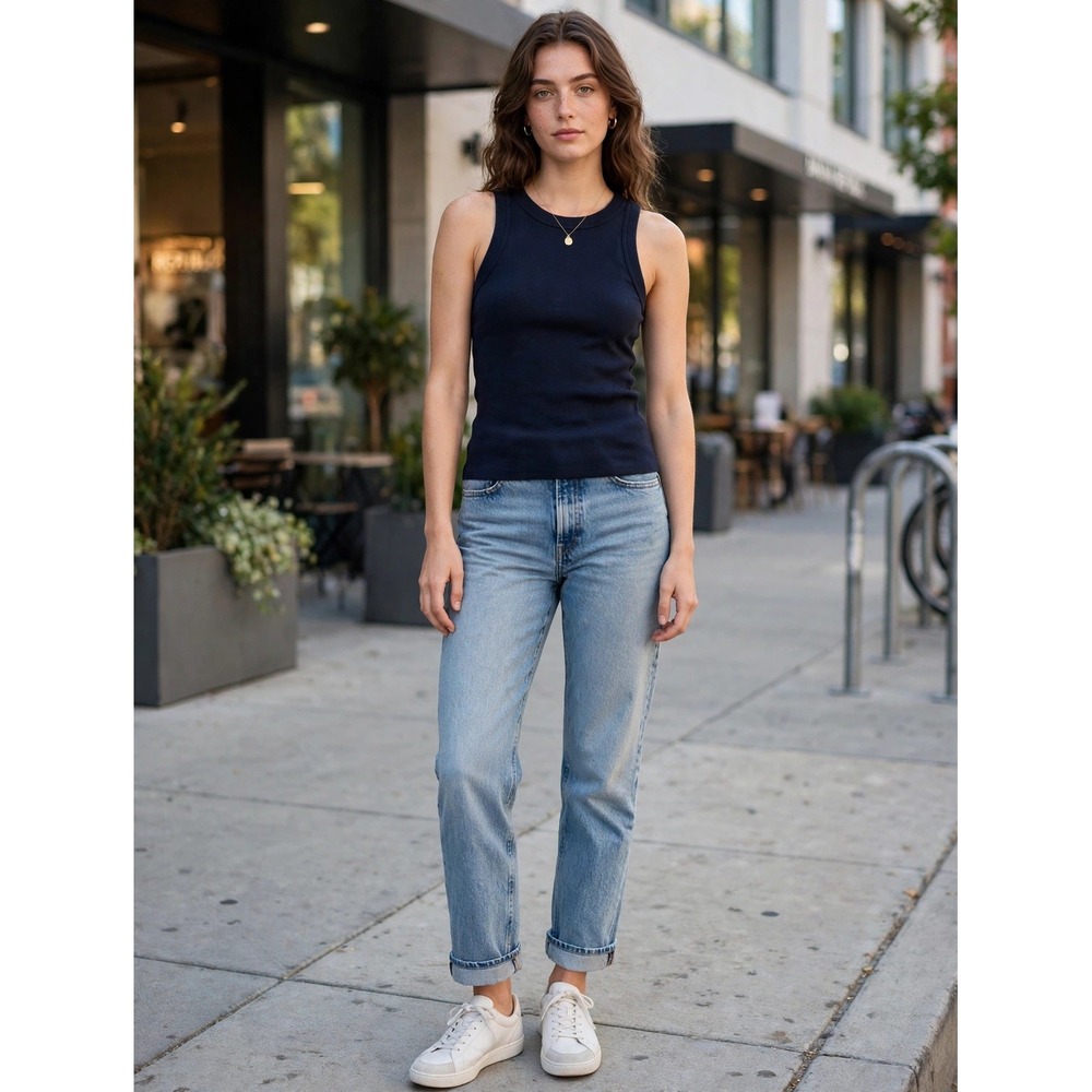 Banana Republic SL Rib Tank Preppy Navy Blue Cotton Racerback 662115-03 Small